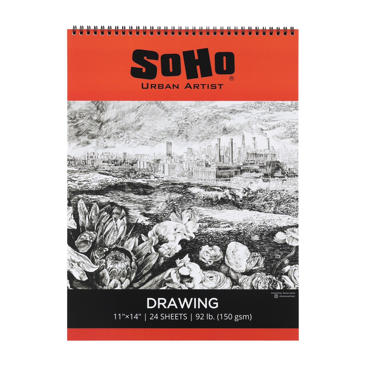 Soho Soft Cover Drawing Pad - 92 lb. Mixed Media Sketchbook, 24 Dual-Sided Sheets, Acid-Free, Wire-Bound, Micro-Perforated, Ideal for Fine Drawing & Illustration, Repeated Erasing & Reworking